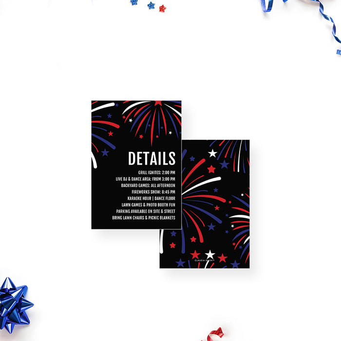 Fourth of July Party Invitation with Patriotic Fireworks Design