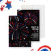 4th of July fireworks invitation with red white and blue design on black background-front-back
