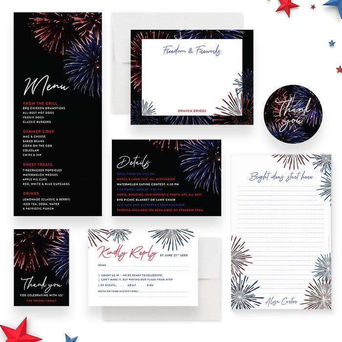 Fourth of July Party Invitation Fireworks Design