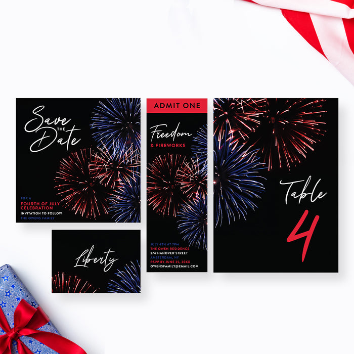 Fourth of July Party Invitation Fireworks Design