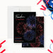 Fourth of July party invitation featuring a vibrant red and blue fireworks illustration-front-back
