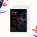 Fourth of July party invitation featuring a vibrant red and blue fireworks illustration-front