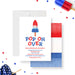 4th of July invitation card featuring a red, white, and blue popsicle with the text “Pop On Over” for a summer holiday party.-front-back