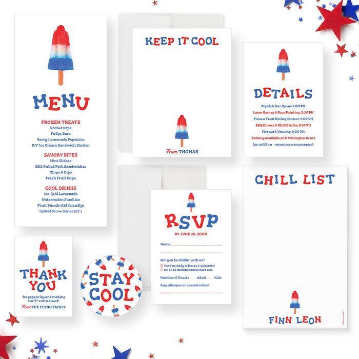 Fourth of July Popsicle Party Invitation Patriotic Summer Design