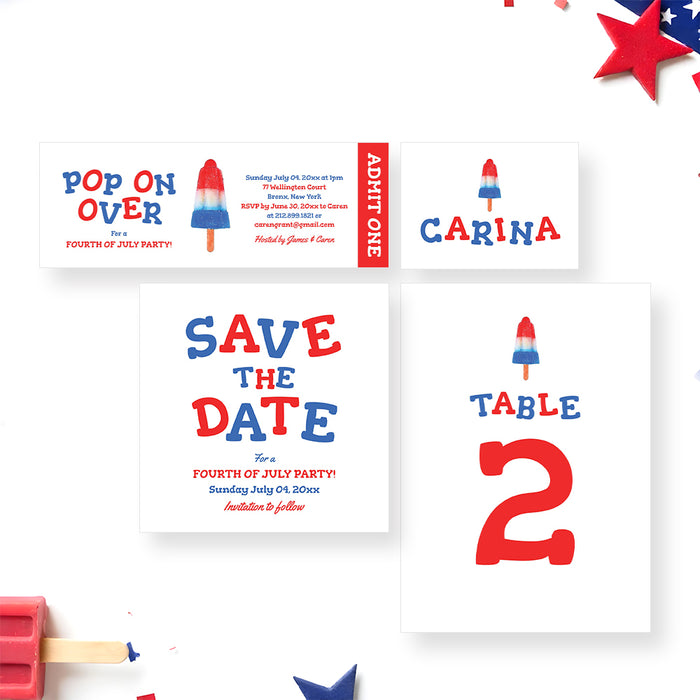 Fourth of July Popsicle Party Invitation Patriotic Summer Design