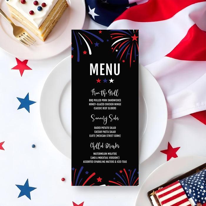 Fourth of July Party Invitation with Patriotic Fireworks Design