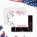 Personalized patriotic note card with a red, white, and blue fireworks design and a custom name for 4th of July celebrations-front-back
