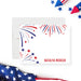 Personalized patriotic note card with a red, white, and blue fireworks design and a custom name for 4th of July celebrations-front