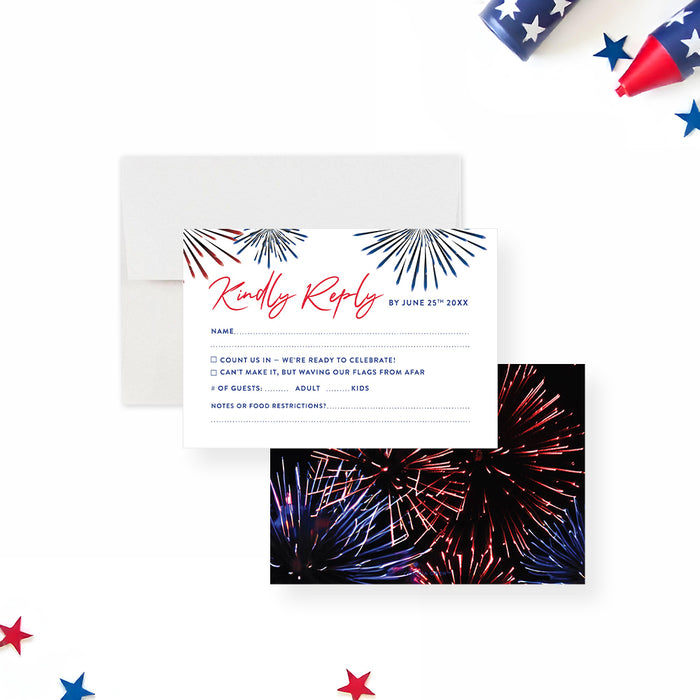 Fourth of July Party Invitation Fireworks Design