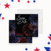 
Fourth of July save the date card featuring red and blue fireworks design-front-back