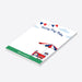 “Sunny Day Notes” Personalized notepad featuring a hot dog cart with red, white, and blue bunting and clouds-side