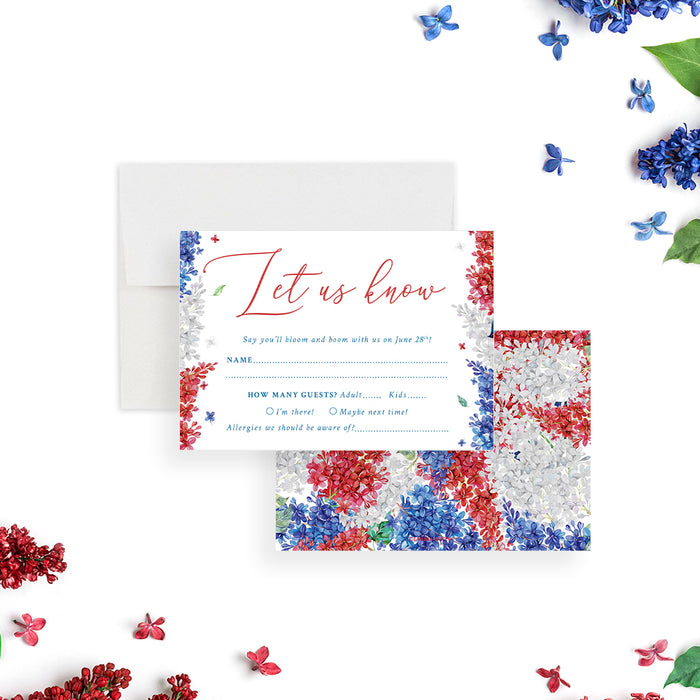 Fourth of July Party Invitation Red White Blue Floral Design