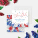 Personalized 4th of July save the date card with a red, white, and blue floral design, custom-printed patriotic pre-invitation-front-back