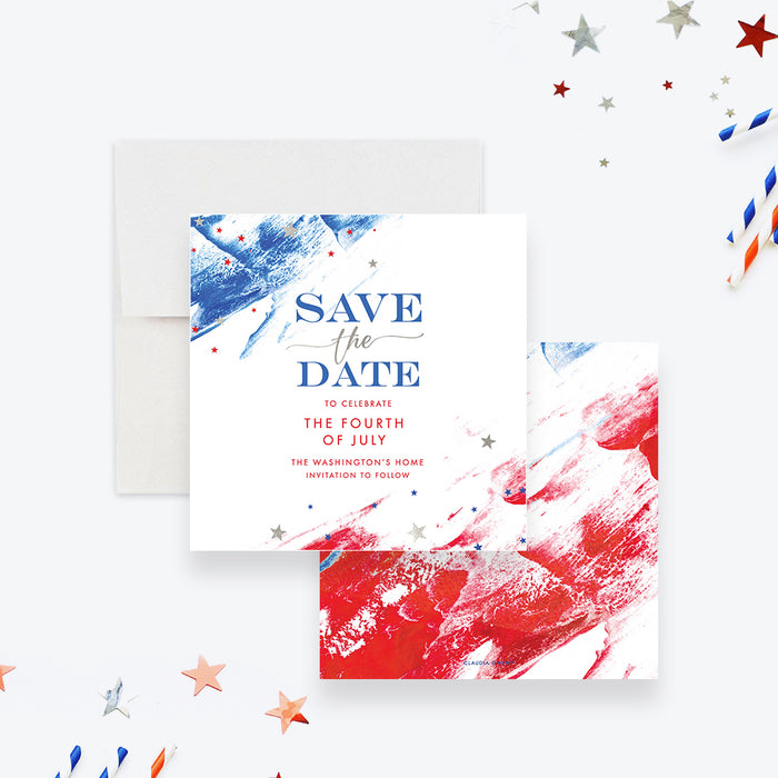 Fourth of July Invitation Card in Red White and Blue, American Flag Inspired Invitations for July 4th Celebration, American Pride Invites