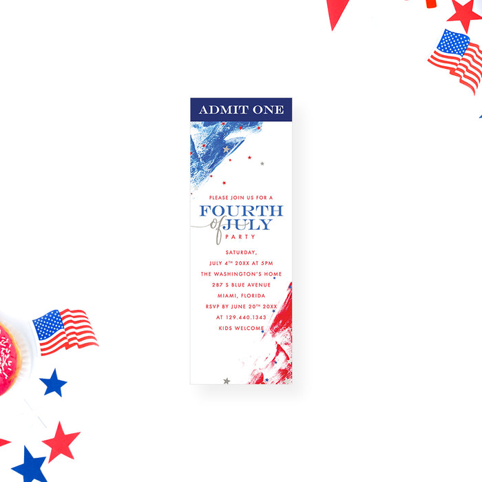 Fourth of July Invitation Card in Red White and Blue, American Flag Inspired Invitations for July 4th Celebration, American Pride Invites