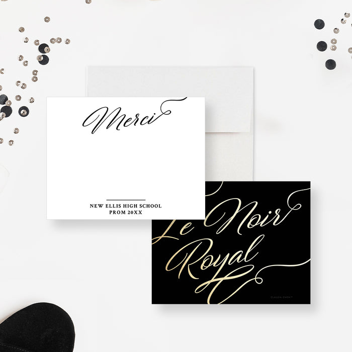 Merci Thank You Card, Elegant School Prom Night Thank You Notes, Personalized French Note Cards
