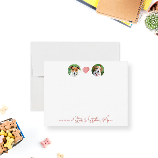 Personalized stationery card for dog moms featuring your pet’s photo and the phrase “From the Desk of Dog Mom”—a perfect gift for animal lovers who want to send heartfelt notes

