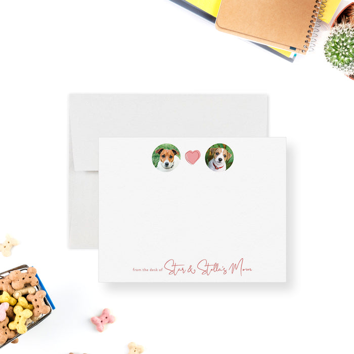 Personalized stationery card for dog moms featuring your pet’s photo and the phrase “From the Desk of Dog Mom”—a perfect gift for animal lovers who want to send heartfelt notes

