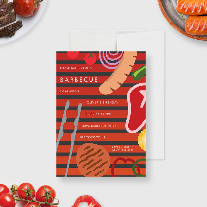 Fun Barbecue Party Invitation for Birthday Celebration, Grill and Chill BBQ Party Invite, Summer Party Invitation Card for Kids and Adults