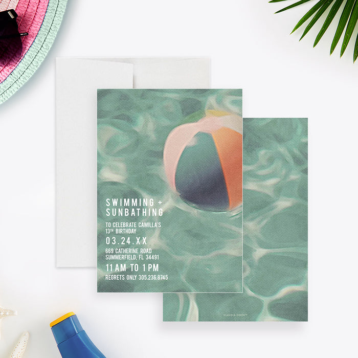 Swimming and Sunbathing Pool Birthday Party Invitation