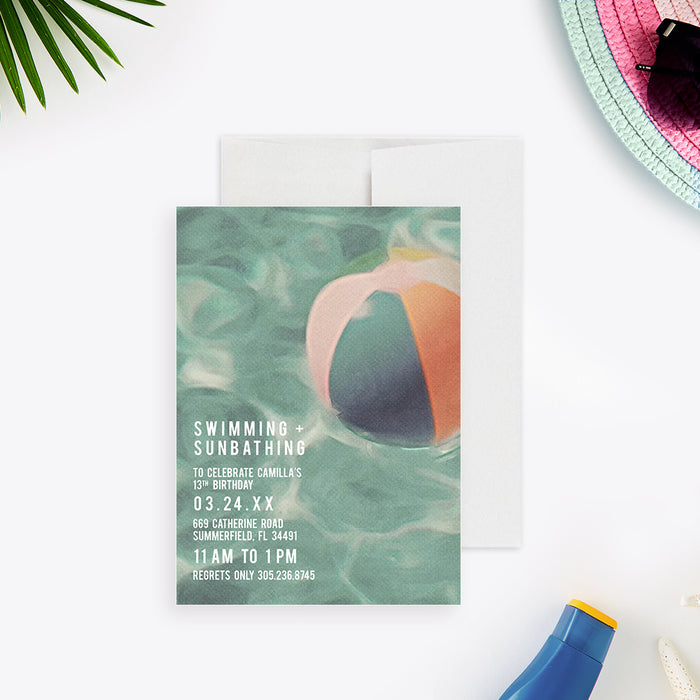 Swimming and Sunbathing Pool Birthday Party Invitation
