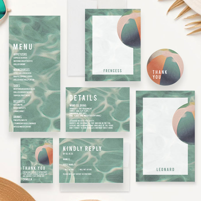 Swimming and Sunbathing Pool Birthday Party Invitation