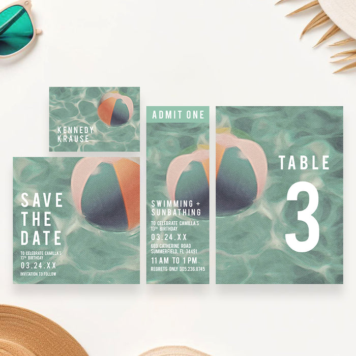Swimming and Sunbathing Pool Birthday Party Invitation