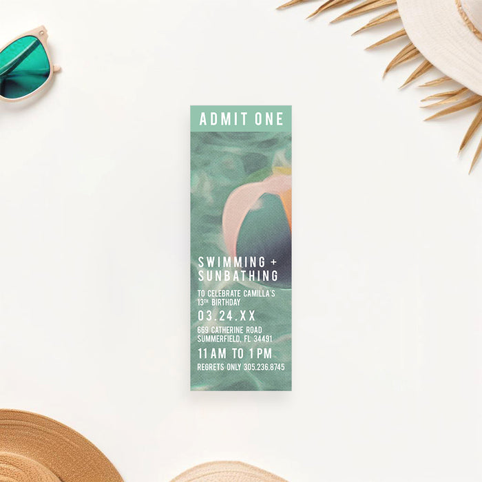 Swimming and Sunbathing Pool Birthday Party Invitation