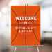 Basketball-themed birthday welcome sign in orange court design, personalized with name, age, and date for kids’ or sports party decoration.