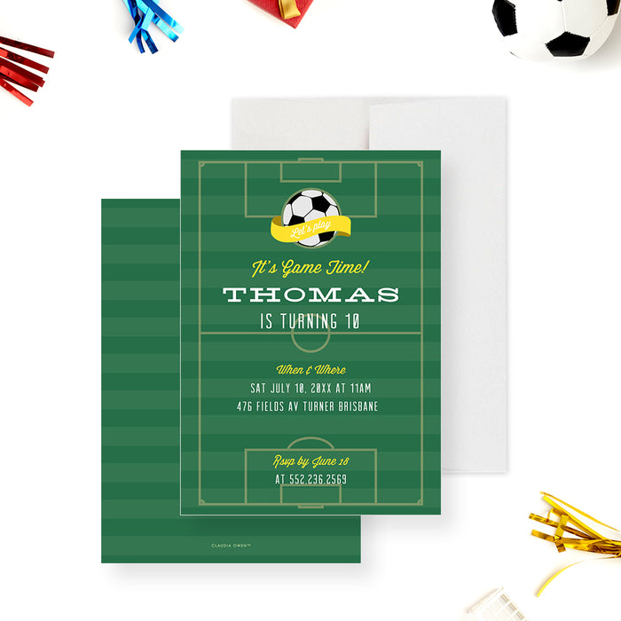 It's Game Time Soccer Birthday Invitation Card, Sports Birthday Party Invites, Kids Birthday Bash Invitation, Soccer Themed Invitation for 8th 9th 10th 11th 12th Birthday Party