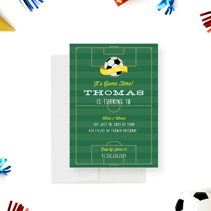 It's Game Time Soccer Birthday Invitation Card, Sports Birthday Party Invites, Kids Birthday Bash Invitation, Soccer Themed Invitation for 8th 9th 10th 11th 12th Birthday Party