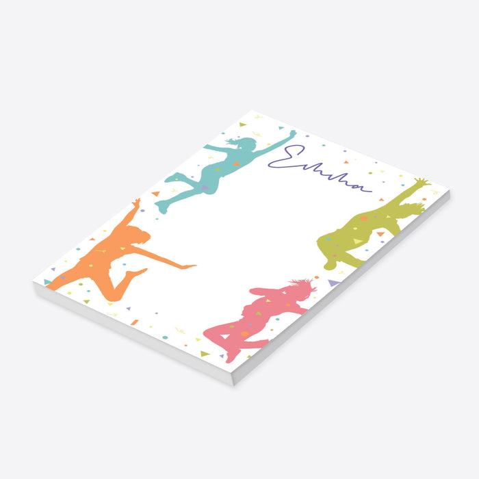 Fun and Festive Notepad with Colorful Confetti and Dancing Silhouettes,  Dance and Play Birthday Party Favor Notepad for Girls