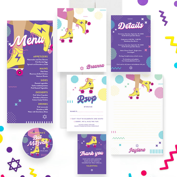 Roller Skating Bat Mitzvah Invitation Fun Modern Design