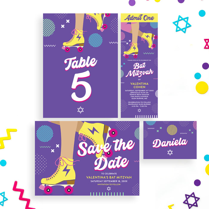 Roller Skating Bat Mitzvah Invitation Fun Modern Design