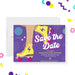 Bat Mitzvah save the date card featuring a girl roller skating in vibrant colors with a Star of David for your Jewish coming-of-age celebration.-front