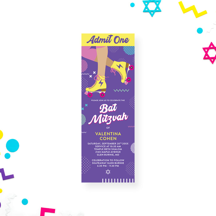 Roller Skating Bat Mitzvah Invitation Fun Modern Design