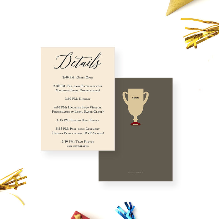 Trophy Invitation Card for Sport Themed Celebration, Football Tournament Invites, Sports Party Invitations with Trophy Cup