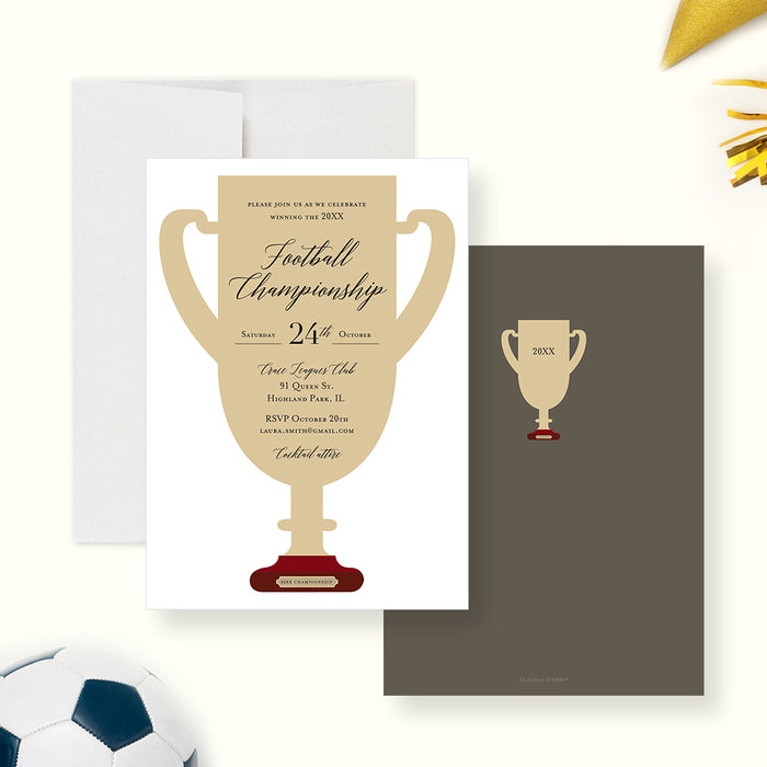 Trophy Invitation Card for Sport Themed Celebration, Football Tournament Invites, Sports Party Invitations with Trophy Cup