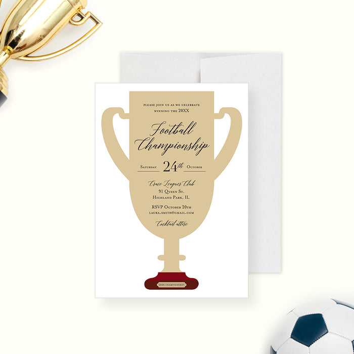 Trophy Invitation Card for Sport Themed Celebration, Football Tournament Invites, Sports Party Invitations with Trophy Cup