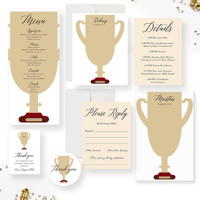 Trophy Invitation Card for Sport Themed Celebration, Football Tournament Invites, Sports Party Invitations with Trophy Cup