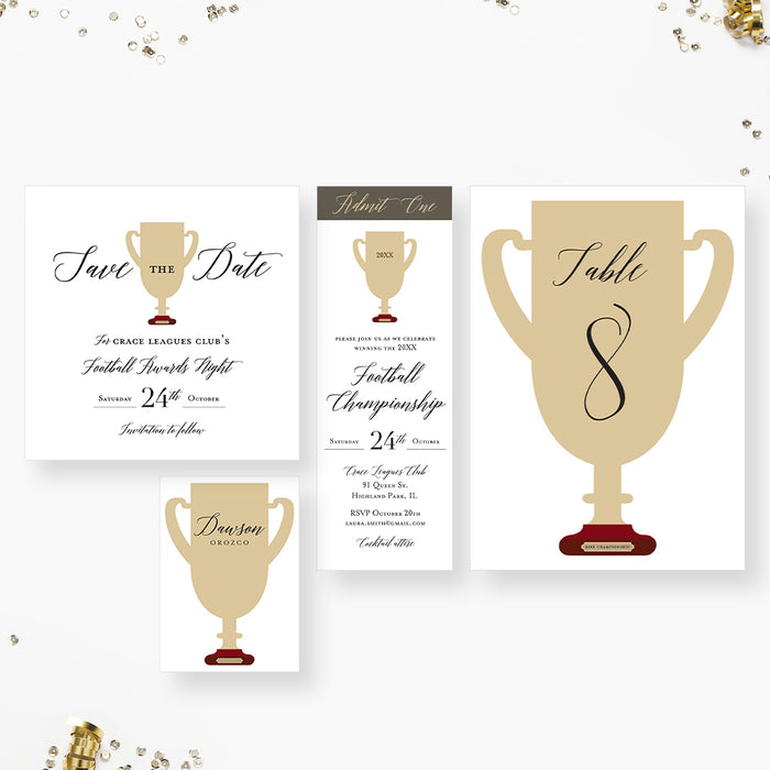 Trophy Invitation Card for Sport Themed Celebration, Football Tournament Invites, Sports Party Invitations with Trophy Cup