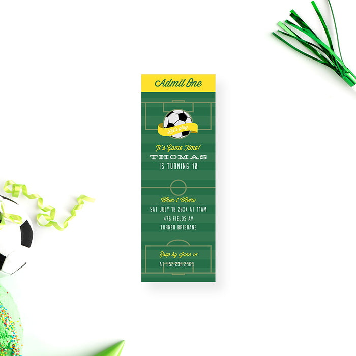 It's Game Time Soccer Birthday Ticket Invitation, Fun Ticket Invites for 8th 9th 10th 11th 12th Birthday Party, Sports Kids Birthday Ticket Invites