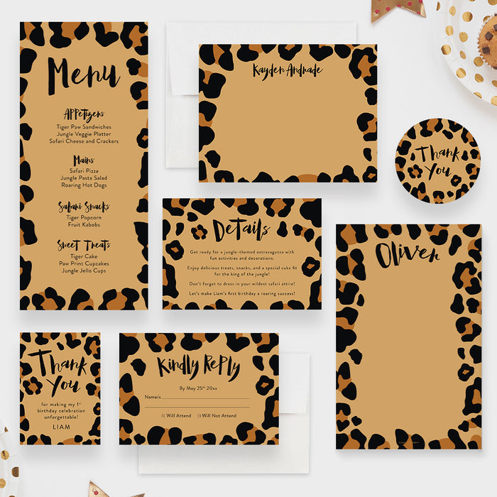 Wild One First Birthday Party Invitation with Animal Leopard Print, Invitation Card for Children, Safari Birthday Invites