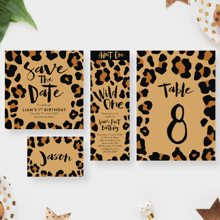 Wild One First Birthday Party Invitation with Animal Leopard Print, Invitation Card for Children, Safari Birthday Invites