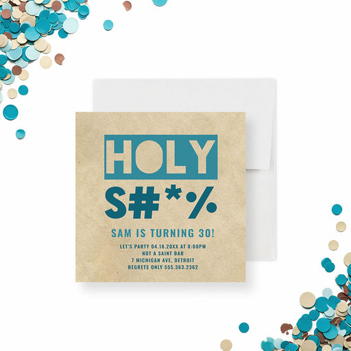 Funny 30th birthday invitation with bold modern typography and humorous wording for an adult milestone birthday celebration-front