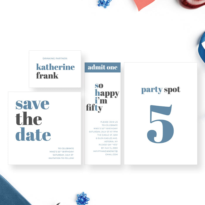 Funny 50th Birthday Party Invitation Modern Typography