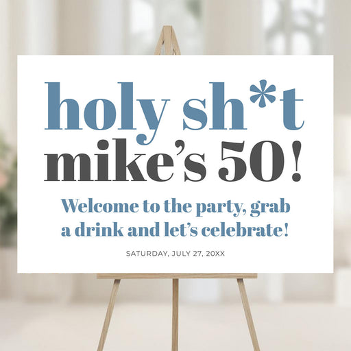 Funny 50th birthday welcome sign with modern typography on a white background