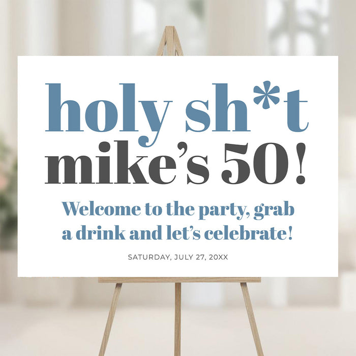 Funny 50th birthday welcome sign with modern typography on a white background