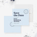 funny Forty Something birthday save the date card with light blue minimalist design-front-back