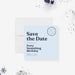 funny Forty Something birthday save the date card with light blue minimalist design-front
